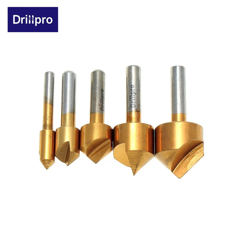 Drillpro 5 шт. Метрическая Зенковка сверло 90 градусов Одна Флейта кромка фаска 6 мм-19 мм Высокоуглеродистая сталь деревообрабатывающий инструмент