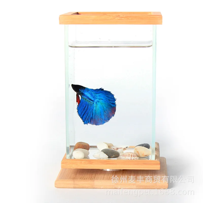 

Mini fish bowl on the table creative fish aquarium water tank 360 degree revolve square fish box dropshipping