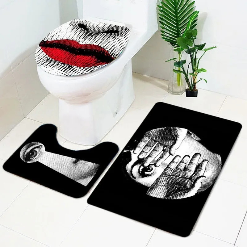 Online 3 stücke Set Fornasetti Wc Bad Matten Wc Deckel Abdeckung Teppich Non Slip Saugfähigen Bad Boden Matte Flanell Wc teppich Bad Matte Set