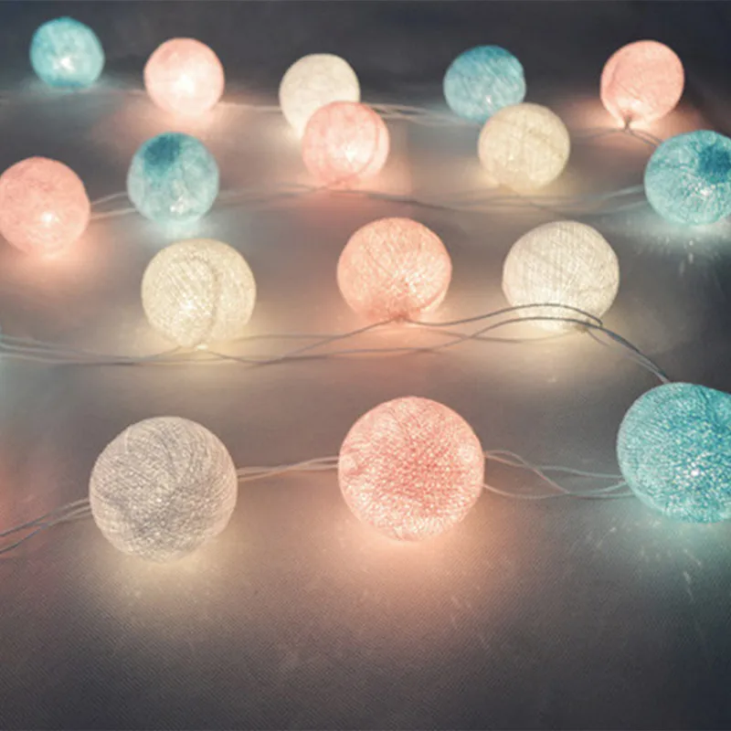 

blue+pink+white cotton ball string lights fairy party wedding home garden patio decor AC plug in / battery powered
