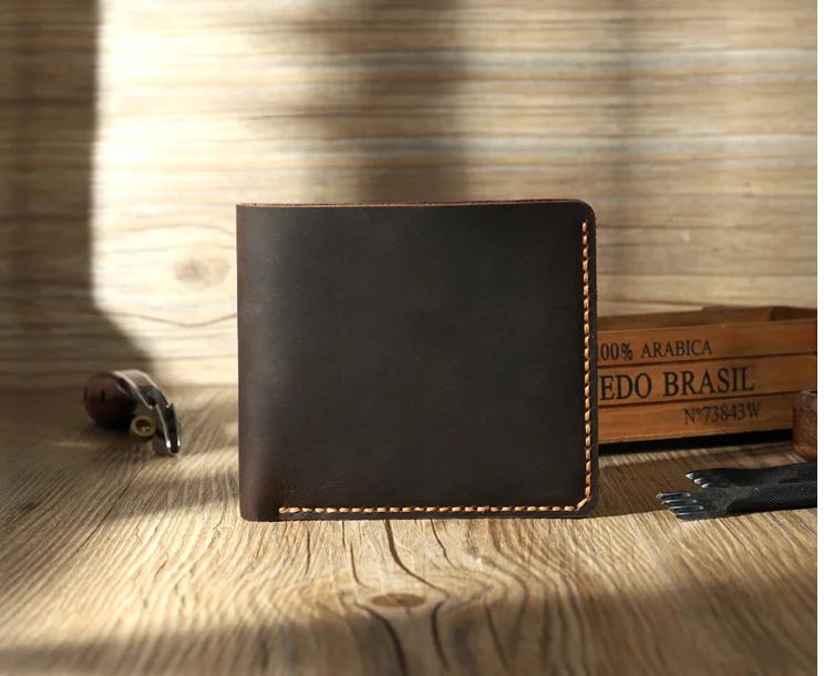 

DIY Men Retro Genuine Leather Short Wallets Handmade Boyfriend Dad Gifts Purses Coin Pocket Card Photo Holder Money Clips D534