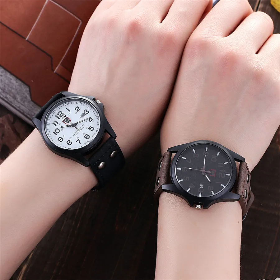 

Sport Watch MEIBO Brand Unisex Sport Style WristWatches PU Leather Military Punk Rivet Analog Quartz Watch MB04