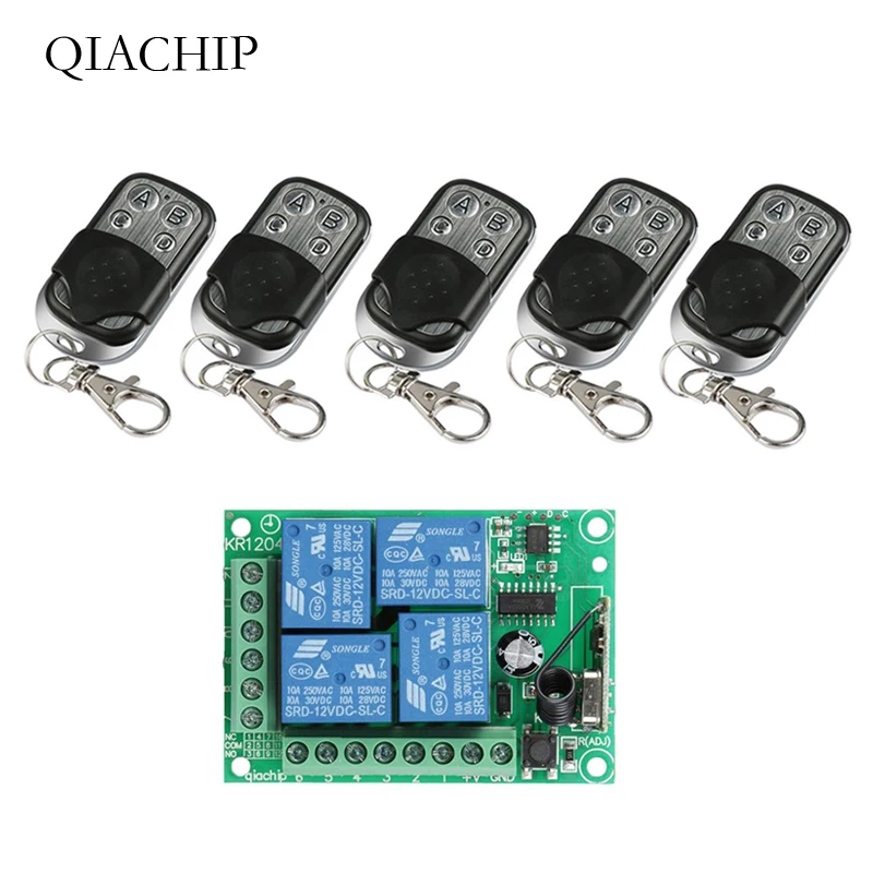 

QIACHIP 433Mhz Universal Wireless Remote Control Switch DC 12V 4CH RF Relay Receiver Module + Remote Control 433 MHZ Transmitter