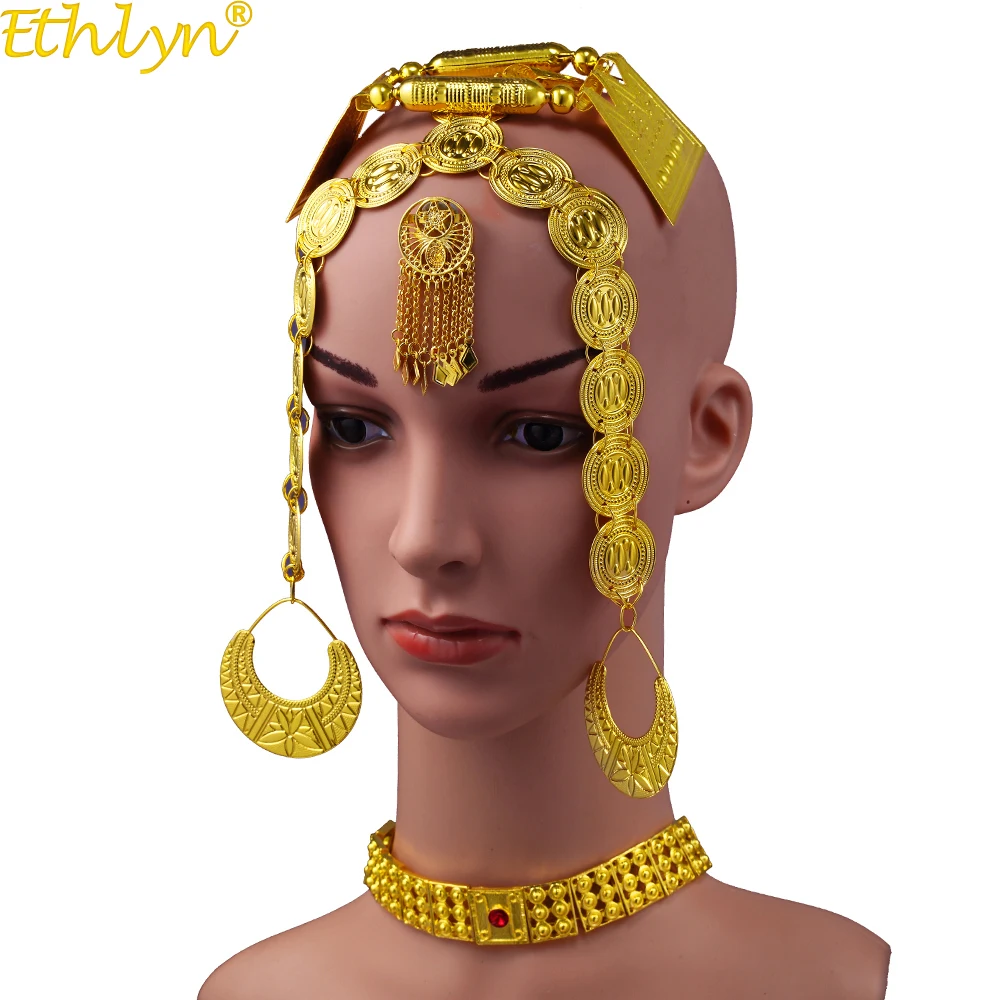 Ethlyn Latest Gold Color Red Stone Women Eritrean Ethiopian Traditional Wedding Jewelry Sets S112