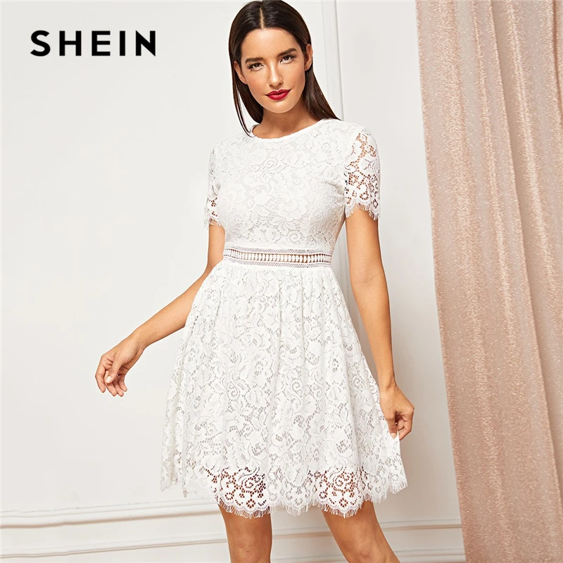 Buy SHEIN Weekend Casual White Lace ElegantContrast
