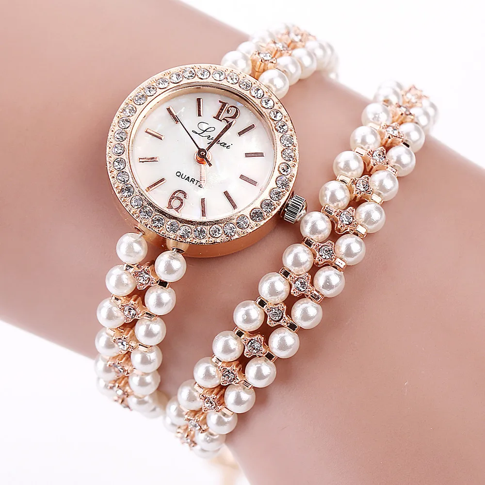 LVPAI Fashion Bracelet Watch Women Luxury Imitation Pearls Strap Wrist