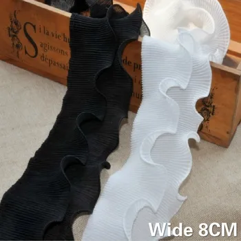 

6CM Wide Luxury White Black 3D Pleated Chiffon Lace Fabric Elastic Ruffle Trim Skirts Curtains DIY Folded Splicing Sewing Decor
