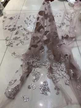 

Popular glued glitter embroidery L-7243 African tulle lace French net fabric glued glitter lace fabric