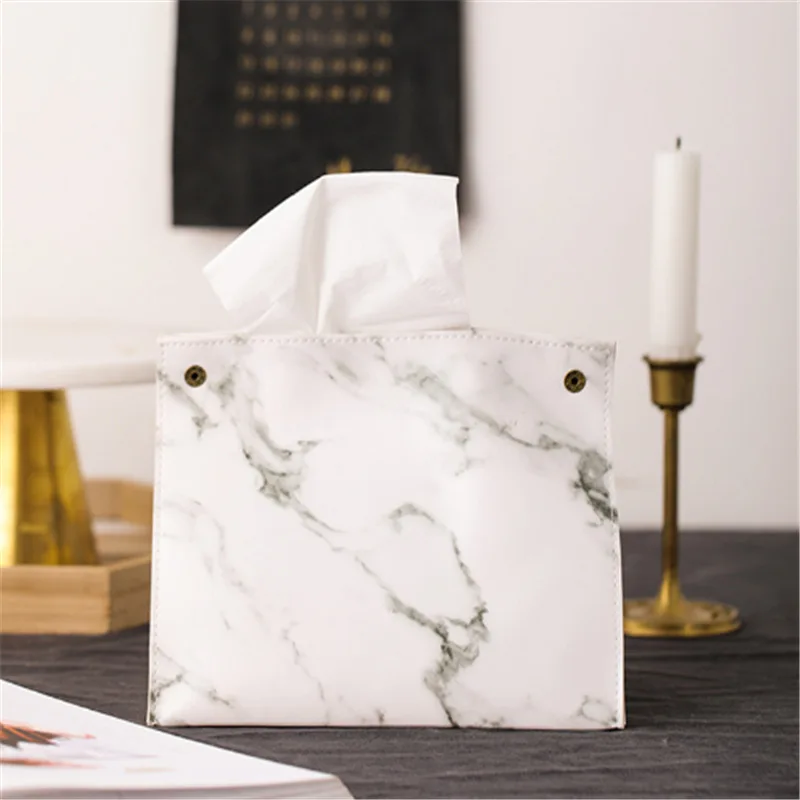 Marble Pattern Tissue Box PU Leather Nordic Style Home Car Napkin Container Paper Towel Napkin Case Home Decor Dropshipping