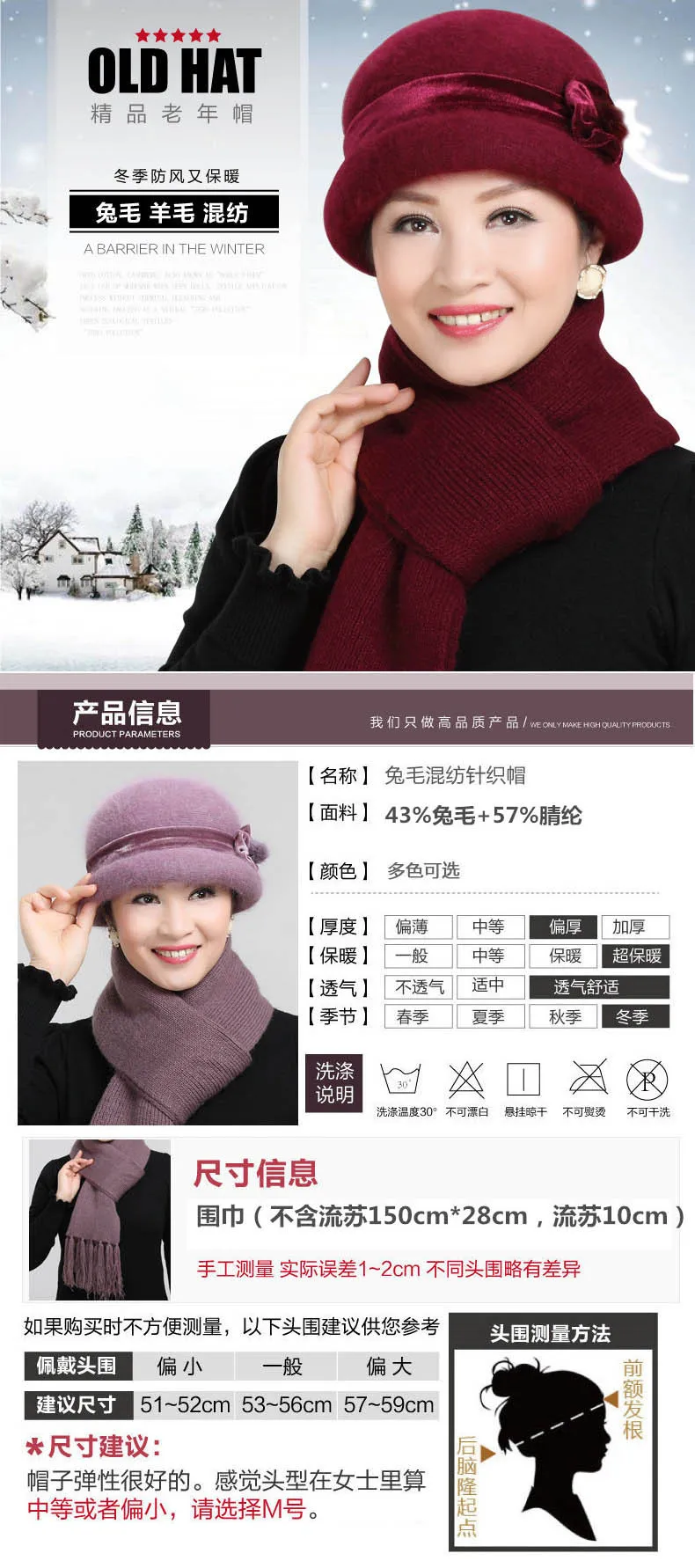 Высококачественная шапка из кроличьей шерсти мусульманский платок женский вязаный шарф для пожилых женщин зимний подарок для мамы шапка и