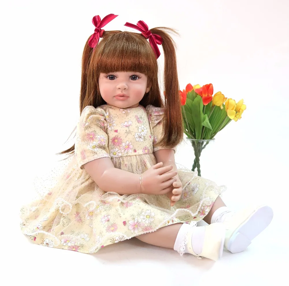 Мягкая Кукла Reborn Baby Doll длинные волосы принцесса девочка 24 дюйма Реалистичная 3/4
