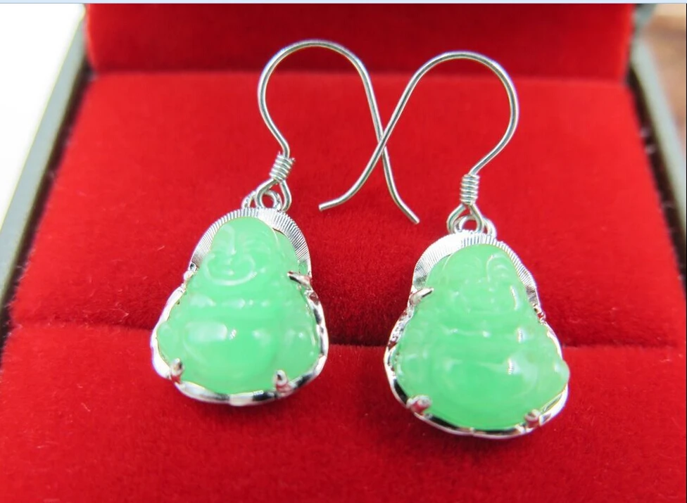 

Fine Jewelry Love Natural semi-precious stones earring 925 Sterling Silver & gem Dangle Earrings /Lucky Buddha Earrings