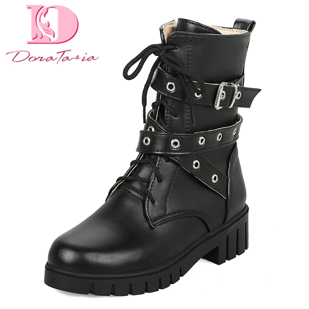 

DoraTasia Brand new plus size 33-44 Zip Up Ankle Boots Woman Shoes rivets Autumn winter Boots Female Shoes Woman