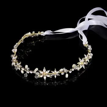

50pcs/lot Haimeikang New Handmade Slik Flower Pearl Wreath Headband Ribbon Beauty Bridal Floral Garlands Wedding jewelry