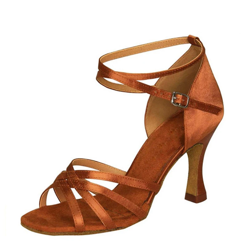 HXYOO/коричневый/черный/белый цвет атласная Женская Обувь для бальных и латиноамериканских танцев обувь для вечеринок Танго сальсы каблук 4,5-8,5 см ZC11