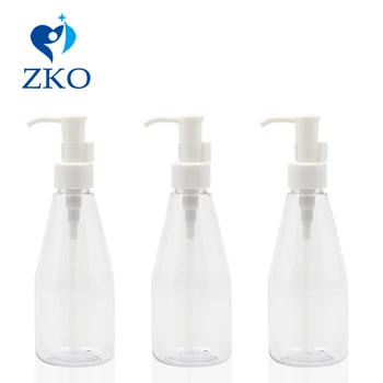 

1pcs Free Shipping 200ml Conical Plastic Bottle Oil Pump Head BottleS with Lotion Pump with Clamp Refillable Bottle