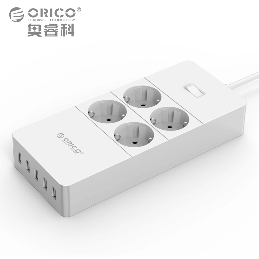 ORICO EU Plug USB Power Socket Surge Protection 4 6 8 AC Outlet 5 USB Smart Charging Port-1.5M Power Cord White