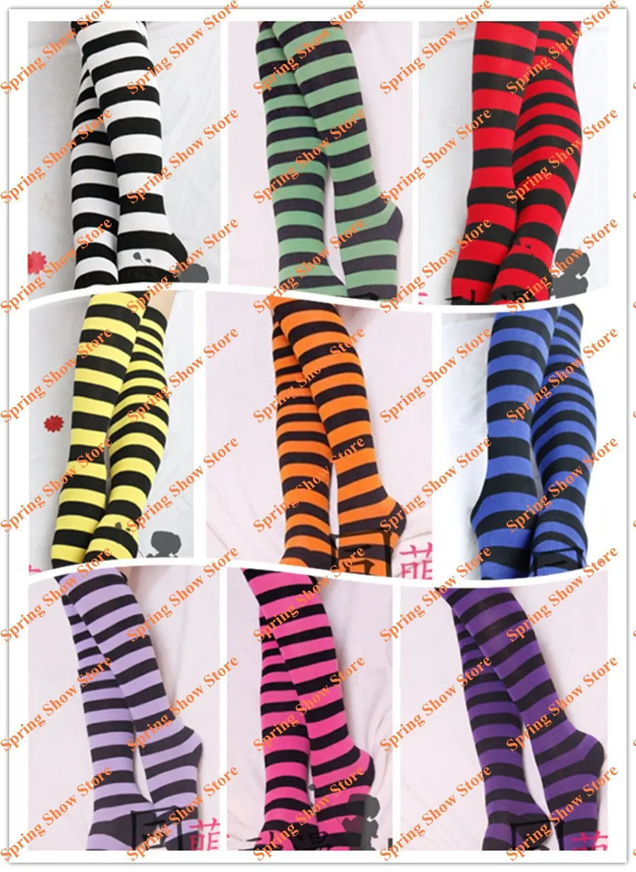 Лидер продаж, милые Разноцветные полосатые носки для косплея для девочек