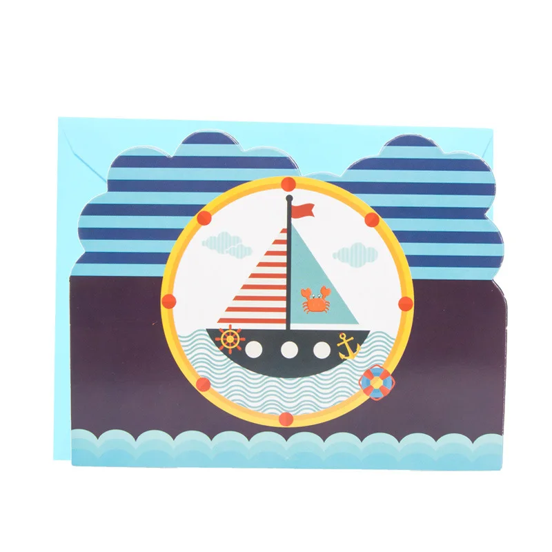  6pcs/set Nautical Theme Invitation Cards For Kids Birthday Party Wedding Decorations Marine Blue Bo - 33003499469