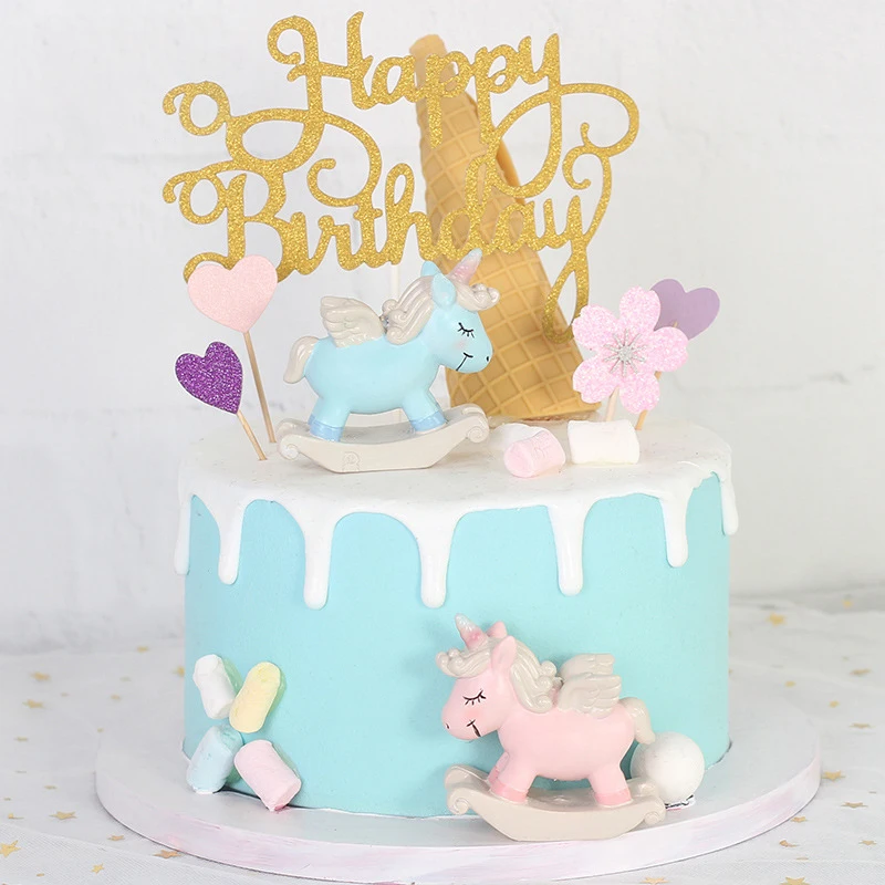 

Set of 2pcs Cute Unicorn Mini Figurines Decorative Ornaments Desktop Miniatures Cake Decoration Home Decor Hobbyhorse Craft