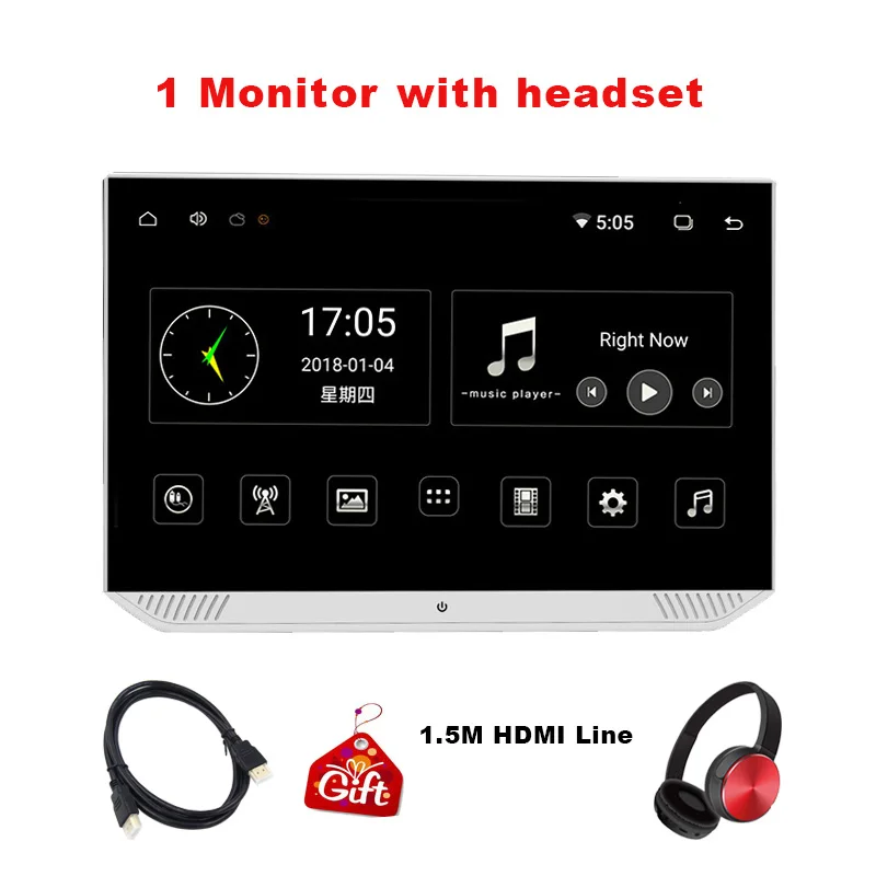 13.3 Inch HD 1080P Ultra-thin Car Screen Android 9.0 MP5 Player Headrest Monitor Support WIFI/Bluetooth/FM/HDMI/USB/SD DVD Auto - Цвет: 1 monitor 1 headset