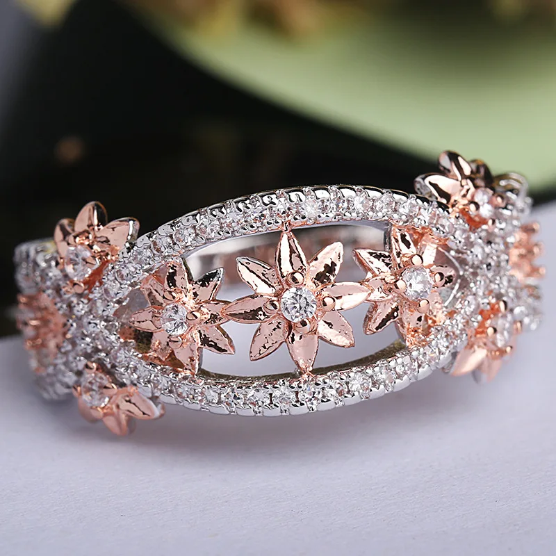 Новейшие серебряные ювелирные изделия из натуральной 925 пробы, фирменные кольца для женщин, свадебные кольца с цветком розового золота, Женское кольцо бесконечности, подарок