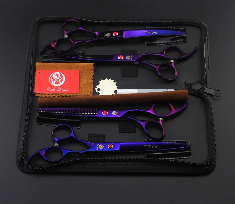 

Purple Dragon pet grooming scissors 7.0 inch, dog grooming shears,CUTTING & THINNING & CURVED scissors in 1 set,4pcs