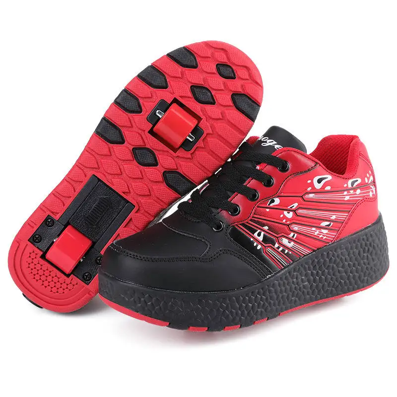 Детские светящиеся кроссовки; детская обувь на роликах; детская обувь со светодиодной подсветкой; кроссовки с колесиками для мальчиков и девочек; Heelies - Цвет: double red