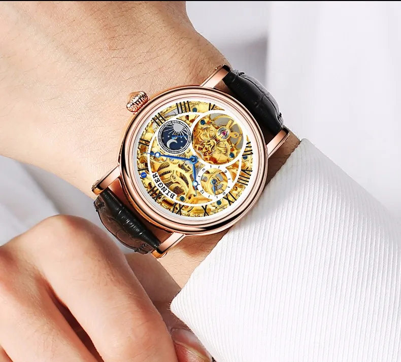 Швейцарские брендовые наручные часы Binger Relogio Masculino автоматические часы для мужчин механические часы Роскошные наручные часы со скелетом