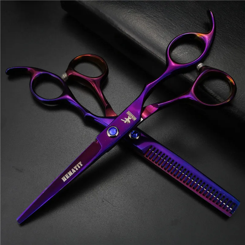 

Purple 6 inch professional hairdressing scissors family hair scissors set high quality cutting scissors and thinning scissors
