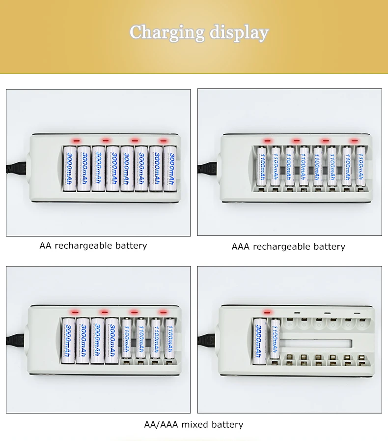 RUEITOP 8 слотов светодиодный индикатор умный аккумулятор зарядное устройство для Ni-MH rechargeable AA AAA аккумуляторные батареи