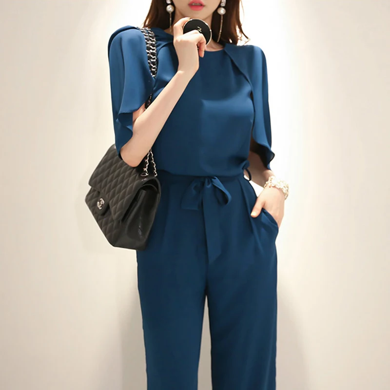 

Jumpsuits Women Elegant Office Lady Formal Business Work Wear Fashion Rompers Wide Leg Pants Casual Summer Overalls Female