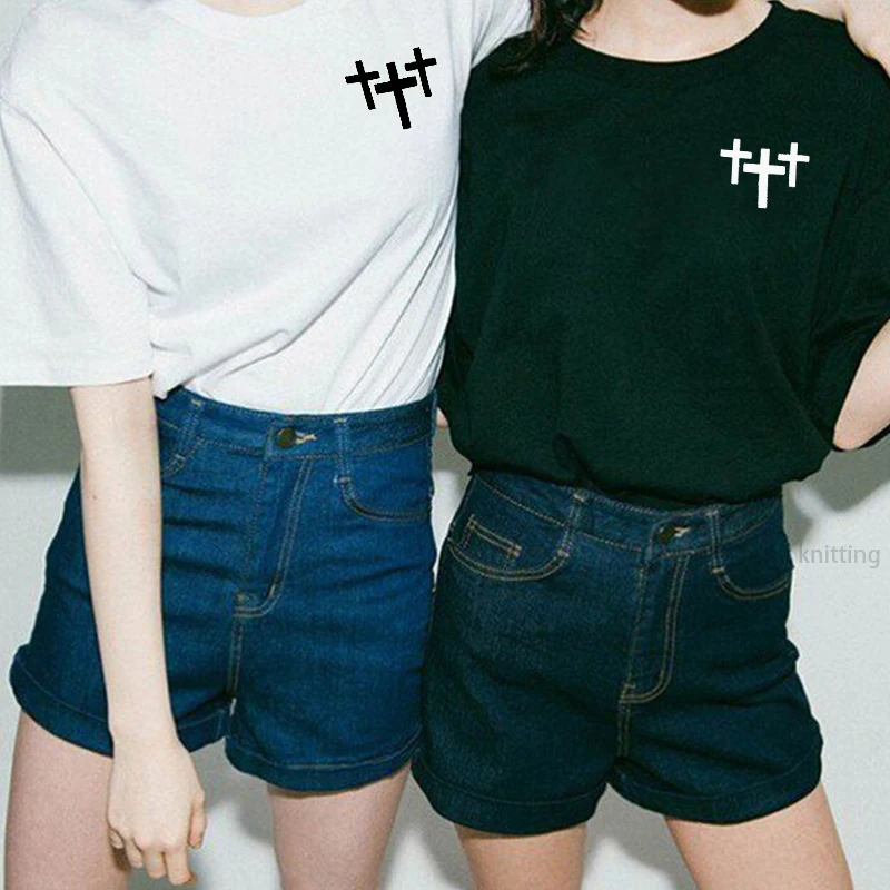 

Harajuku T shirt Women Summer Simple Cross T-shirt Unisex Short Sleeve Casual Tee Tops