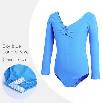Girls Ballet Leotards High Quality Ballet Bodysuit Teen Soft Lining Dancewear Kids Nylon Short Sleeve Gymnastics Leotards blue long sleeve