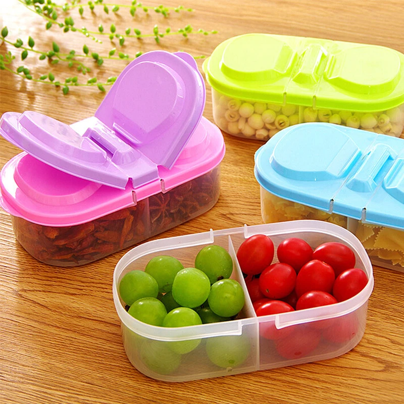 

Multi-function Double-grids storage box plastic Flip covered kitchen food preservation multi-grain sealed cans refrigerator