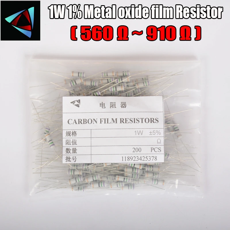 200 шт. 5% 1 Вт углерода резистор 560 620 680 750 820 910 Ом металл-оксид резистор