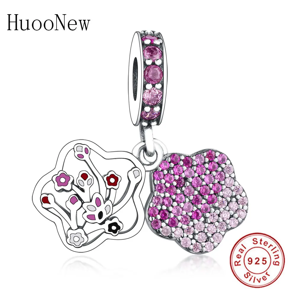 

Fits Original Pandora Charms Bracelet 2019 Newest Summer 925 Sterling Silver Long peach blossom Charm Beads Jewelry Making Gift