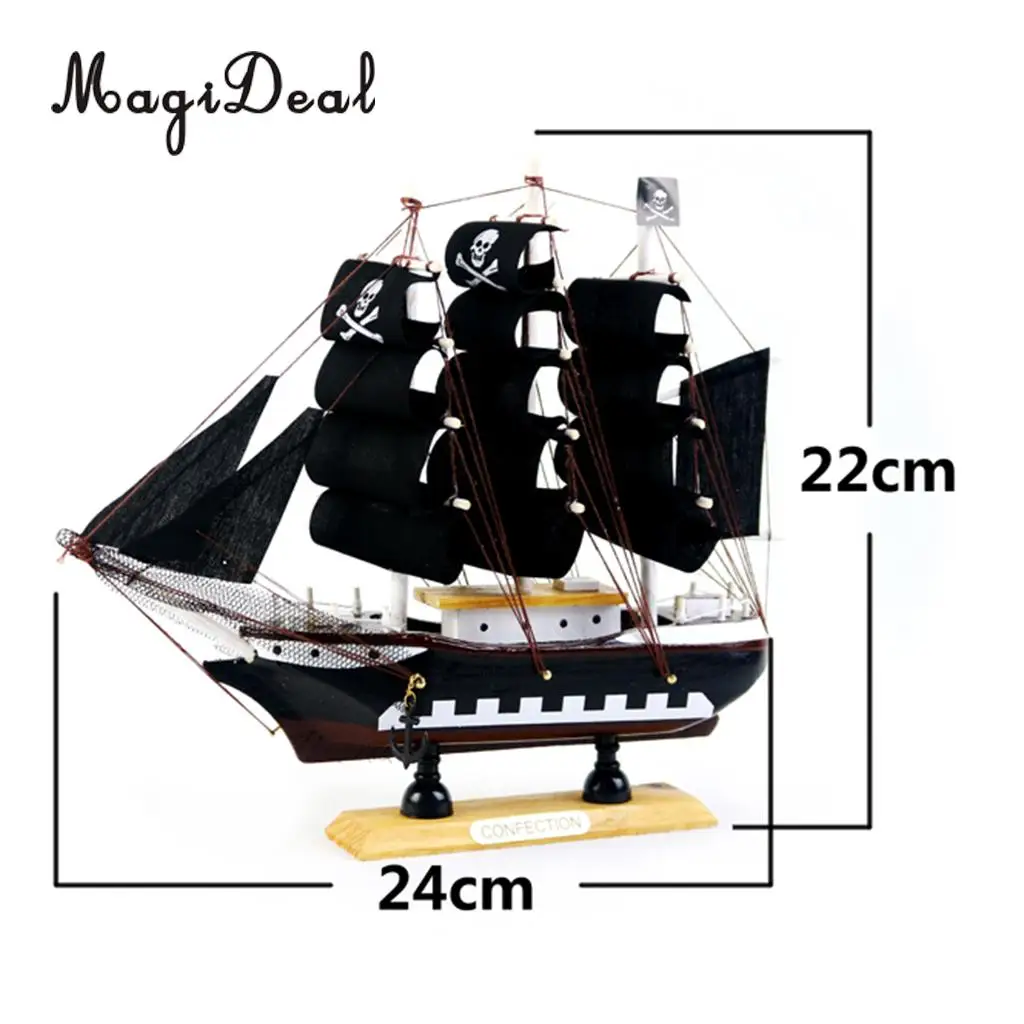 Wooden Small Sailboat Pirate Ship Home Model Boat Nautical Office Desk Bookstore Theme Party Decor Children Kids Birthday Gift