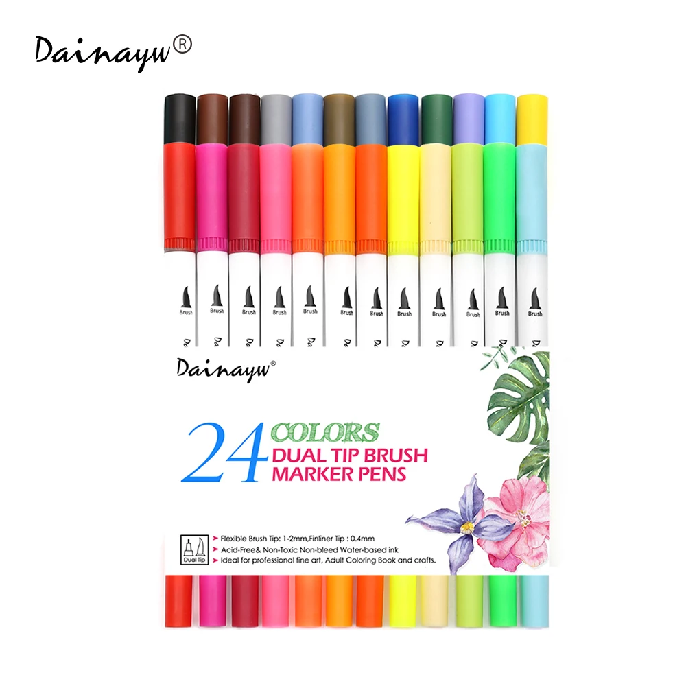

24 Colors 0.4mm Fineliner Tip Sketch Markers Brush Pen Marker Set For Sketch Drawing, Coloring books Art Supplies