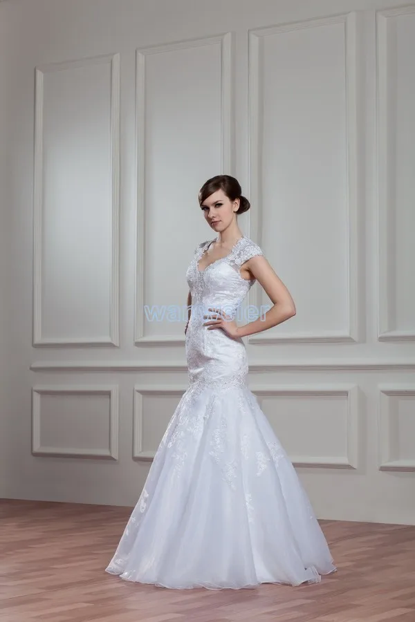 Дизайн горячие русалка свадебное платье высокого класса на заказ размер/цвет cap рукавом белый/слоновая кость свадебное платье рыбы