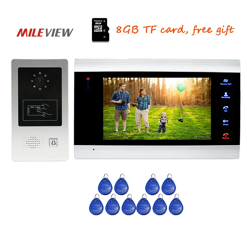 

Free Shipping 720P AHD HD 7" Touch Key Screen Video Door Phone Intercom Record System Motion Detection + RFID Unlock Door Camera