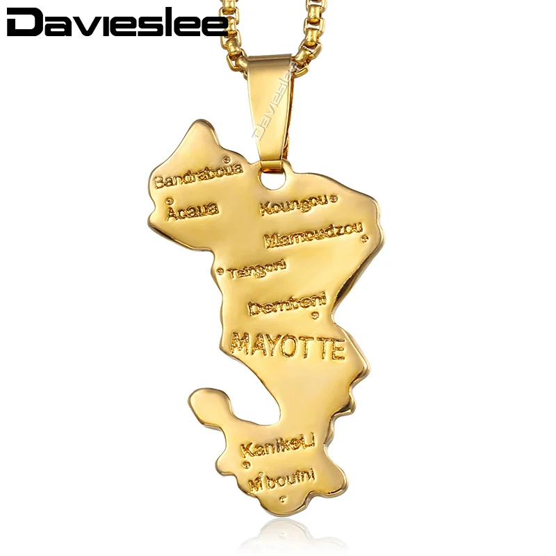 

Davieslee Mens Womens Pendant Necklaces Mayotte Map Gold Pendants For Men Smooth Mahore Fashion Woman Jewelry 2018 Gifts LGP296A