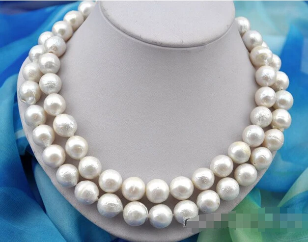 

>>>>Rare huge 2row 20" 14mm round white reborn keshi pearl necklace
