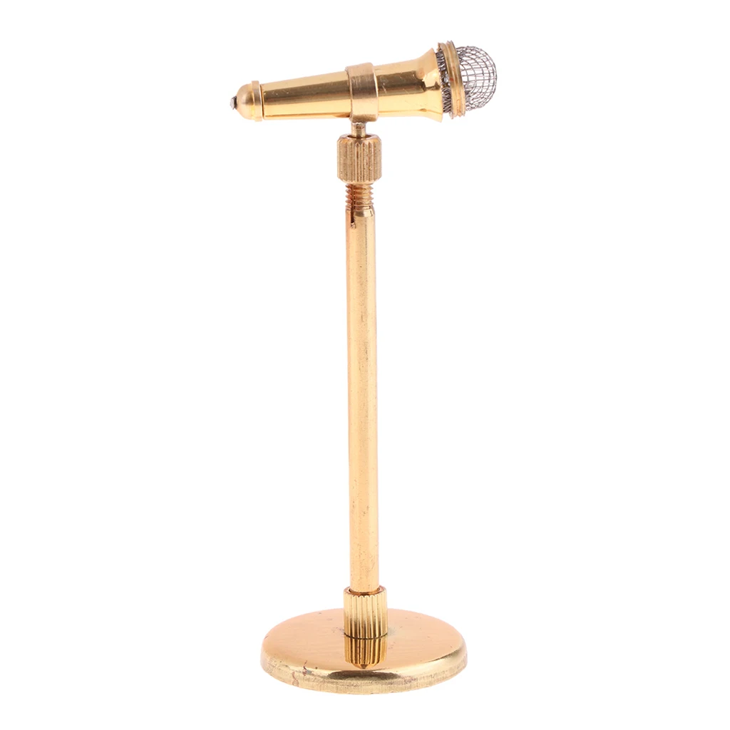 1/12 Dollhouse Miniature Metal Microphone Model with Holder Music Room Decor