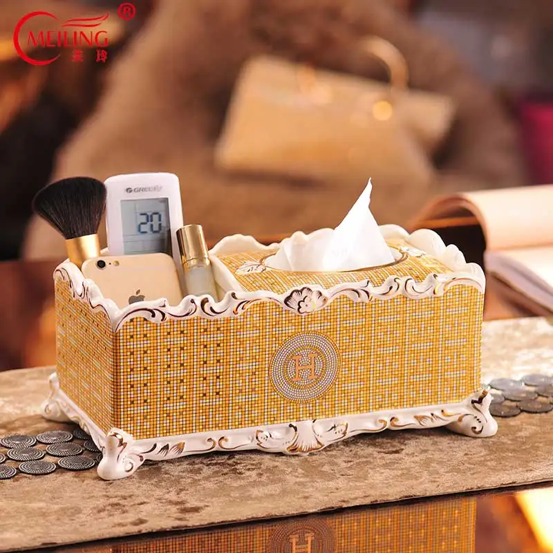 

Porcelain Luxury Gold Napkin Holder Tissue Dispenser Kitchen Utensils Table Storage Organizer For Home Decor Bathroom Paper Box