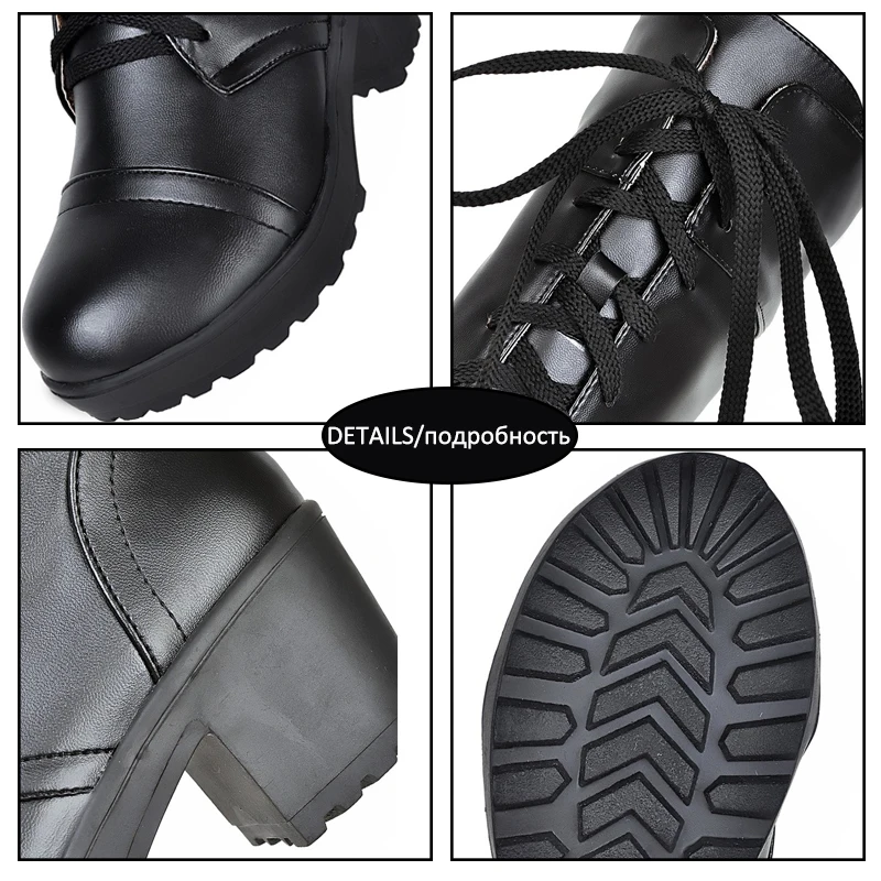 Haoshen& Girl/зимние сапоги до колена на шнуровке женская обувь для костюмированной вечеринки обувь на квадратном каблуке белого и черного цвета кожаная обувь, большие размеры 33-48