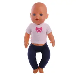 Модная одежда для детей, Детская мода кукла аксессуары белый Футболка с принтом и Темно-синие брюки Fit 43 см кукла рождественский подарок