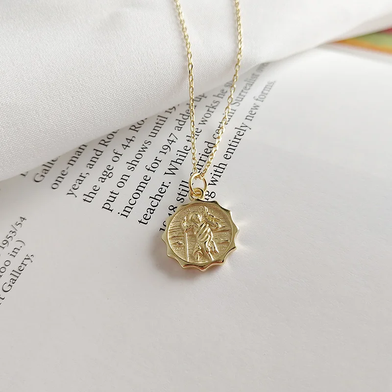 

WTLTC Chic Gold Color Small Round Coin Pendant Necklaces for Women 925 Sterling Sliver Layered Necklace Dainty Tiny Disc Chokers