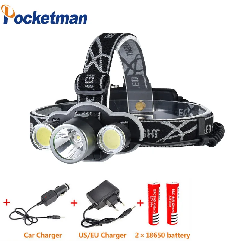 

1 XML T6 2 COB Led Headlight Head Torch Headlamp 9000LM 5 Modes Head Flashlight for Hunting Fishing LED 18650 Head lamp