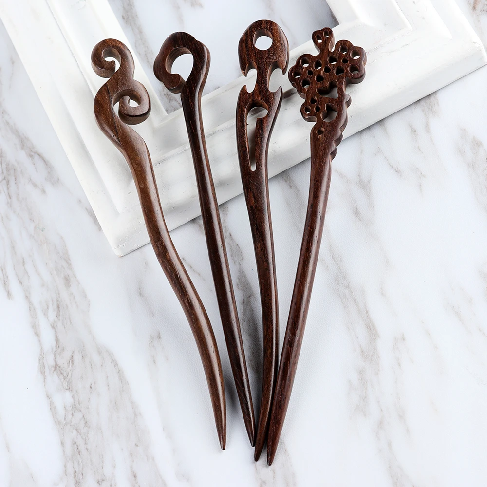 Handmade Chopstick Hair Stick Vintage Wood Carved Hairpin for Women